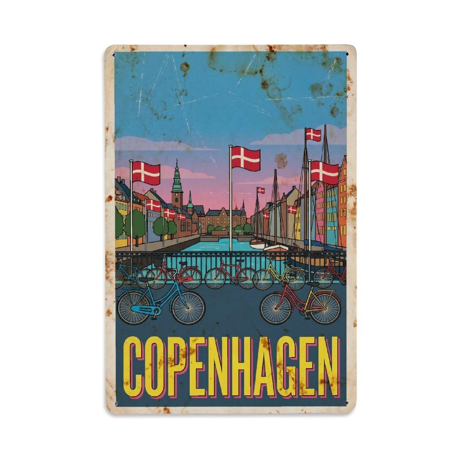 Este 8X12inch Style Vintage Travel Copenhagen Denmark Authentic Metal Tin Sign