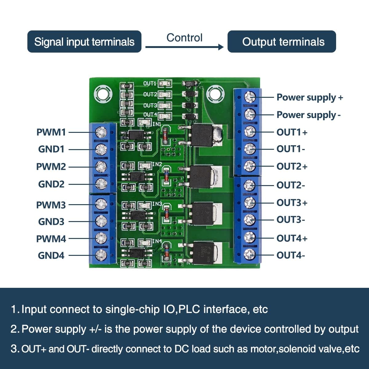 Modulo Amplificatore PWM MOSFET 4 Canali con Fotoaccoppiatore PC817 Ingresso 3-20V Uscita 3,7-27V 10A per PLC