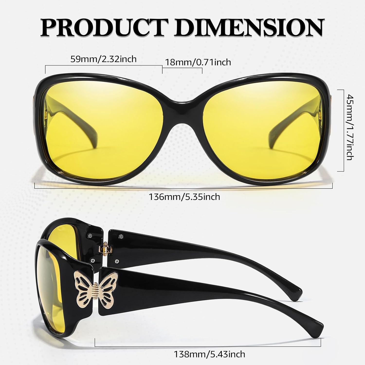 TJUTR Women's Night Vision Driving Glasses, Polarized Yellow Lens, Anti-Glare Glasses for Enhanced Nighttime Clarity & Safety - Image 3