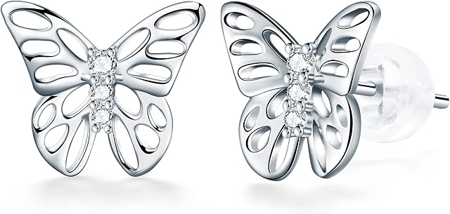 J.Endéar Butterfly Earrings for Women 925 Sterling Silver Hypoallergenic Stud Earrings Jewelry Gift
