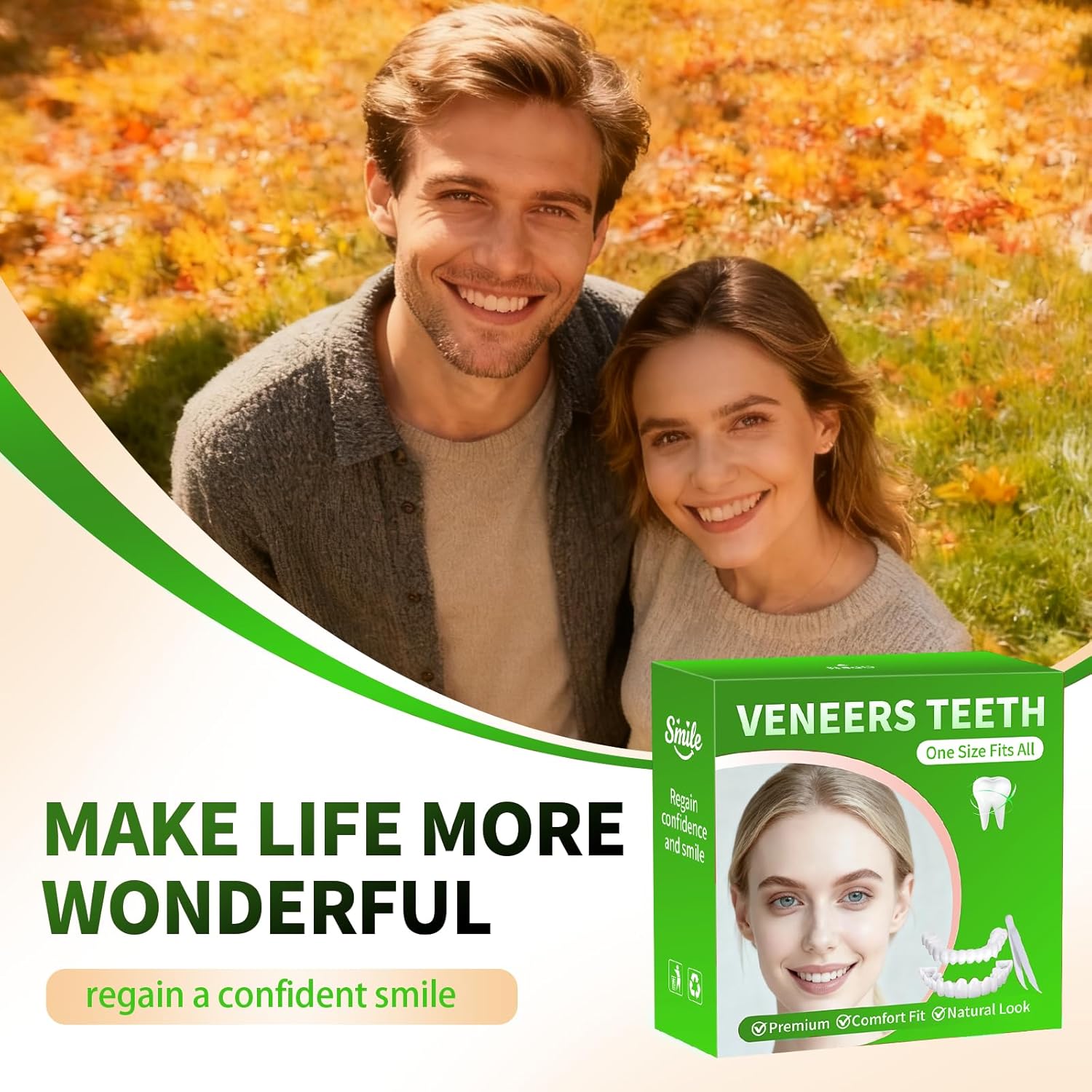 Veneers Teeth for Women and Men, Tooth Temporary Replacement Kit, Nature and Comfortable-A04