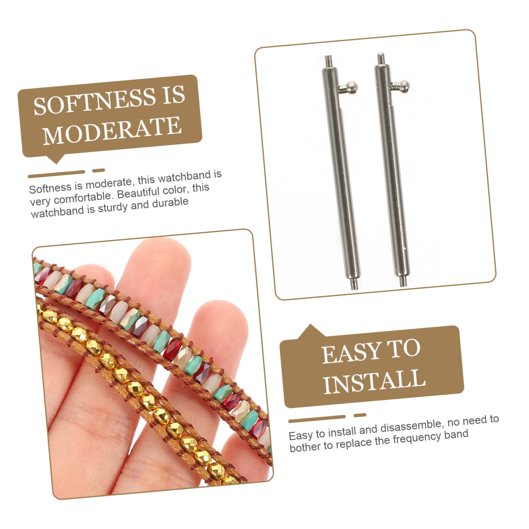 2 Piezas Correa Reloj Grande con Cuentas de Cristal Natural Diseño Corazón Pulsera Ligera Cómoda y Duradera para Mujer