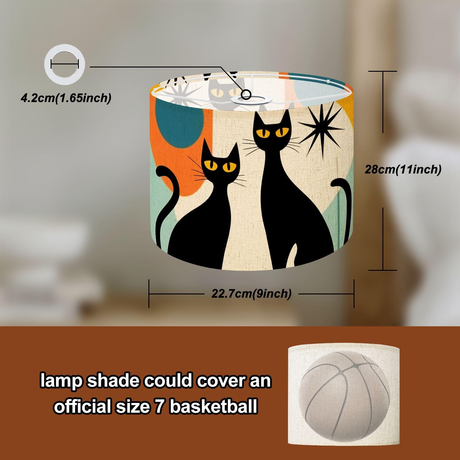Lamp Shades Large Lamp Shade Black Cat Retro Atomic Mid Century Halloween Modern Living Linen Shade for Pendant Light Table Lampshade Floor Lampshades Drum Boho 1 Pack Replacement