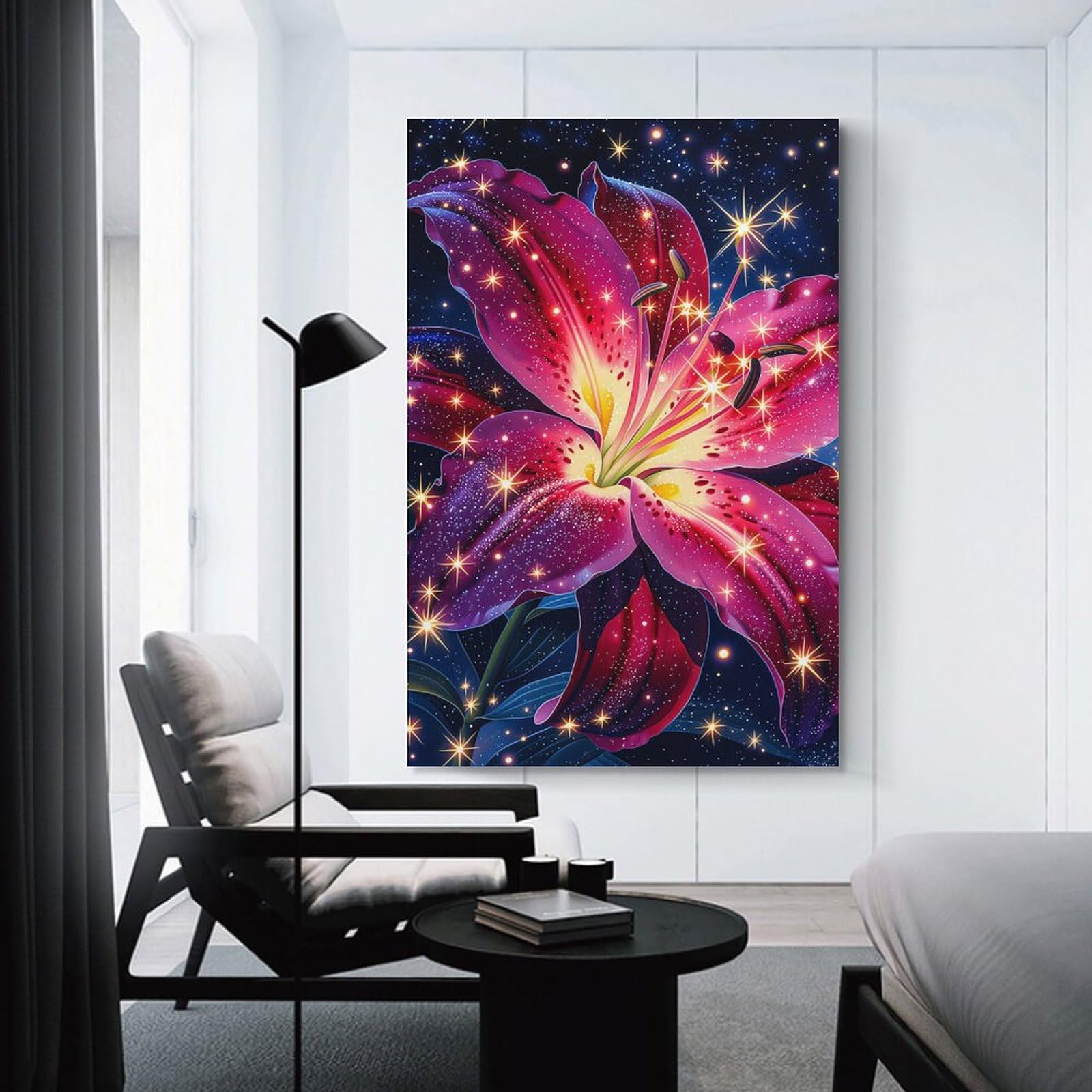 Junmoney Unframe-Style-17 Sparkling Lily In A Starry Night Wall Picture Print, 20X30inch(50X75cm), For New Homes, Bedrooms Or Workspaces, Thoughtful Wall Decor For Art Lovers