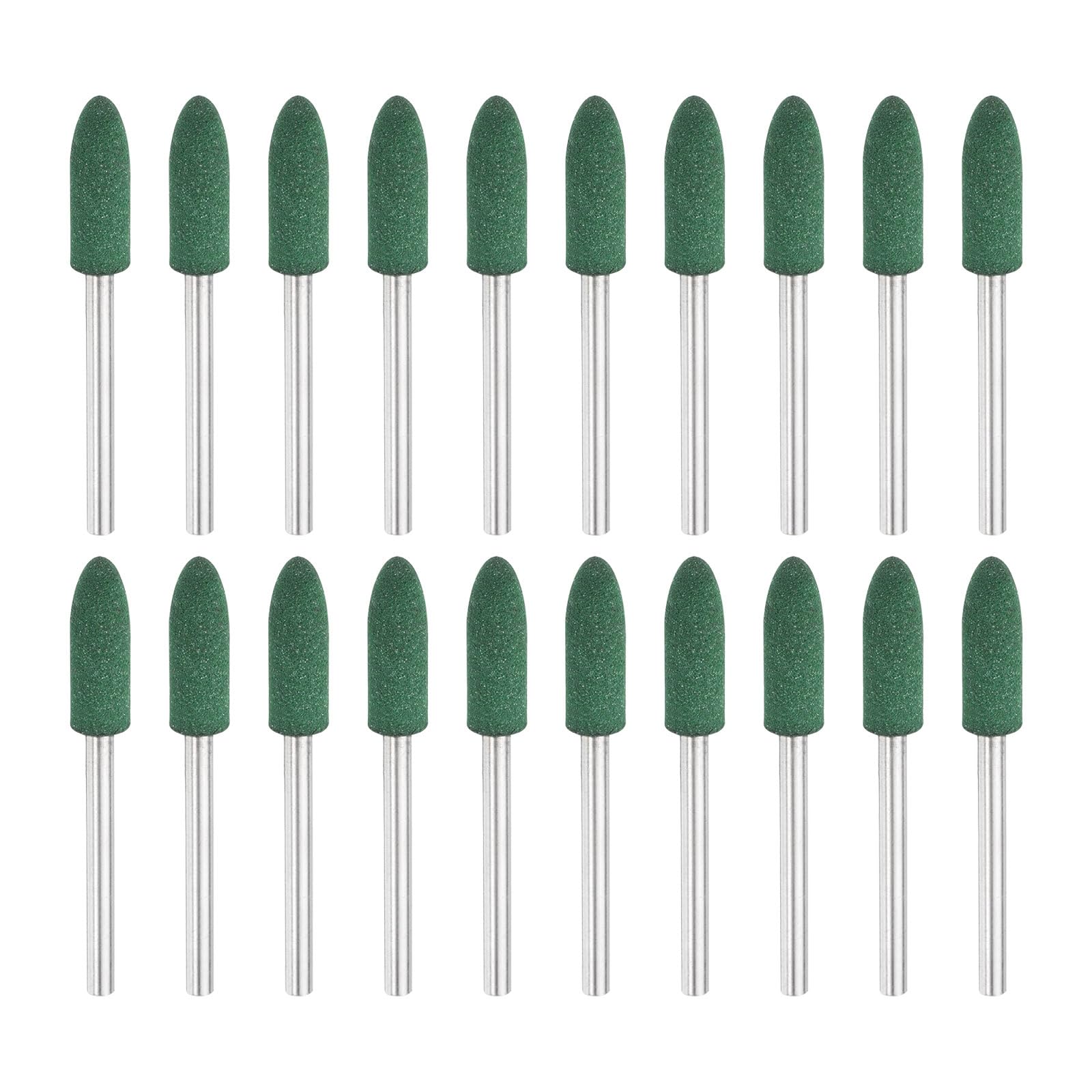 QUARKZMAN 20Pcs Embouts de Polissage en Caoutchouc, Embouts de Polissage Rotatifs avec Tête Conique Montée de 6 mm (7/32 Pouce), Queue de 3 mm (1/8 Pouce), pour Le Métal, Vert