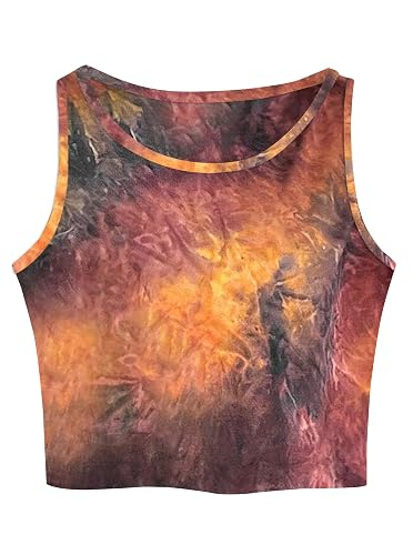 Remidoo Women's Casual Sleeveless Color Block Cropped Top Crewneck Tank Top Shirts - X-Small - Tie Dye Colorful