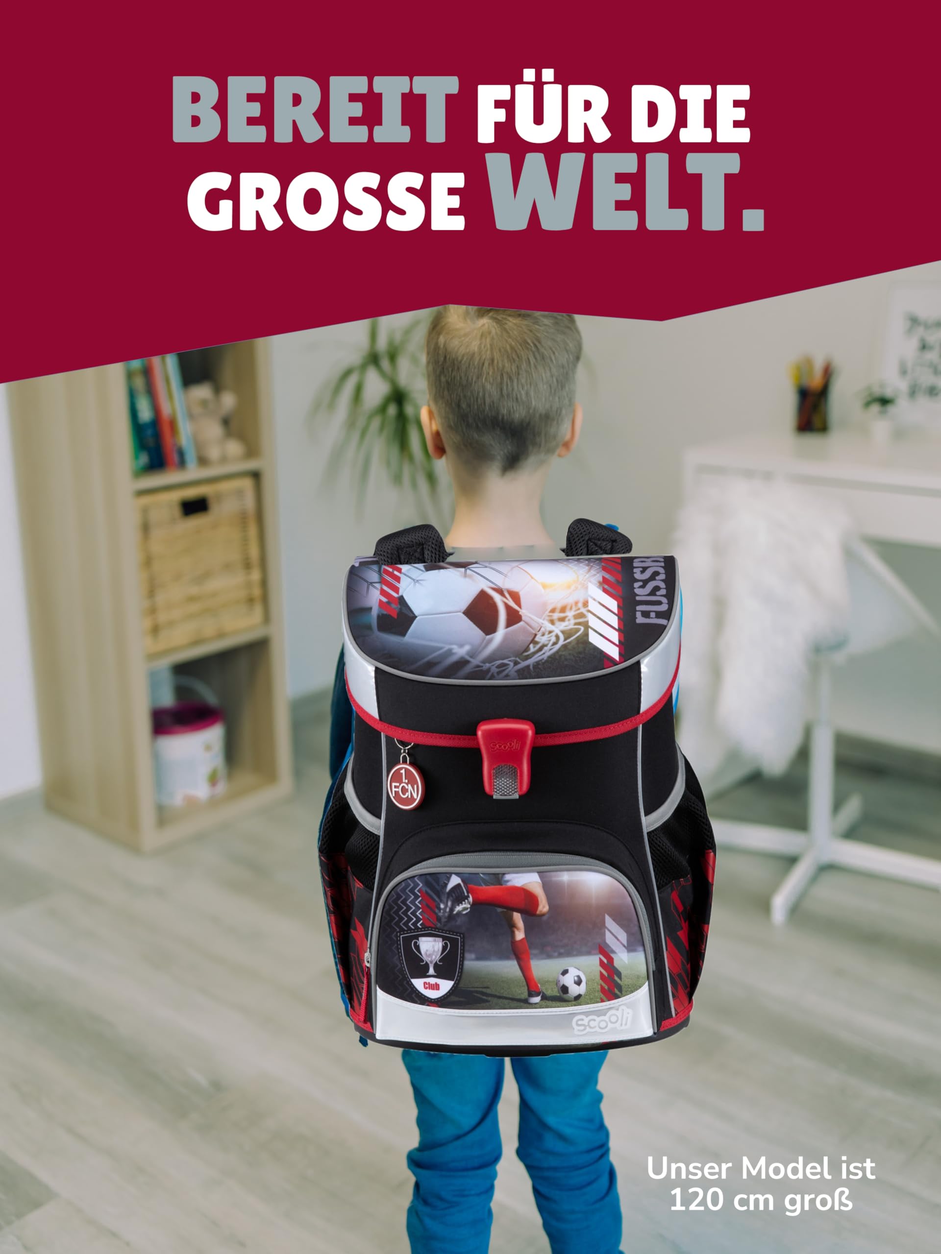 Familando - Scooli Campus Fit Schulranzen Set - 9-teilig mit Sporttasche - 1. FC Nürnberg (1. FCN) - Für Fußball Fans - Ergonomisch & 980g leicht - 18L Volumen - Brustgurt & Reflektoren - ab 1. Klasse