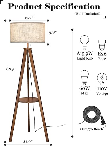 Miniatura 9 de ELYONA Upgrate - Lámpara de escritorio LED de madera Sapele con cargador inalámbrico y puerto tipo C, lámpara de pie trípode con mesa para oficina
