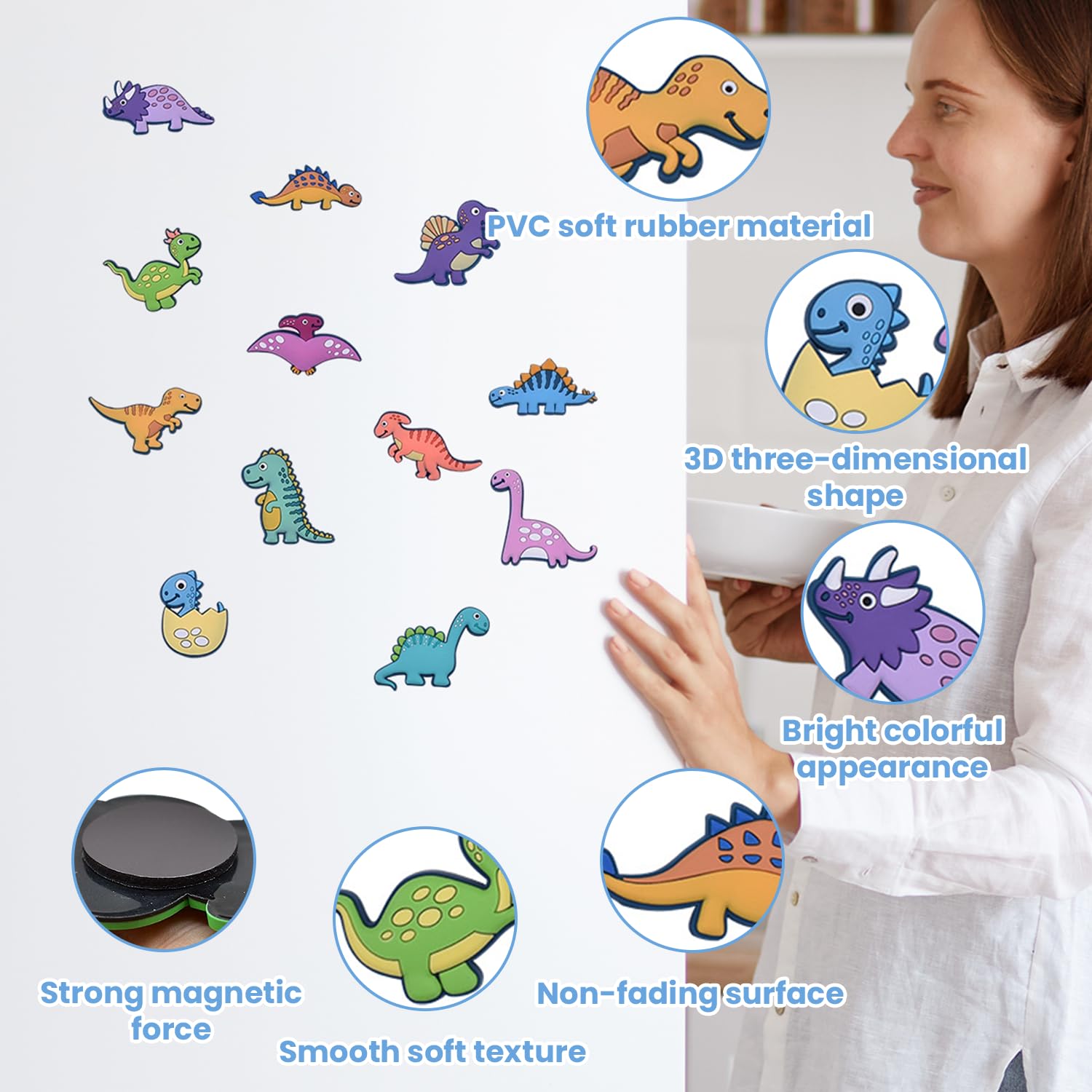 12 Pcs Kids Fridge Magnets, Dinosaur Fridge Magnets, Dinosaur Magnetic Board Kids, Dinosau/r Toys for 3 Year Old Boys - Image 3