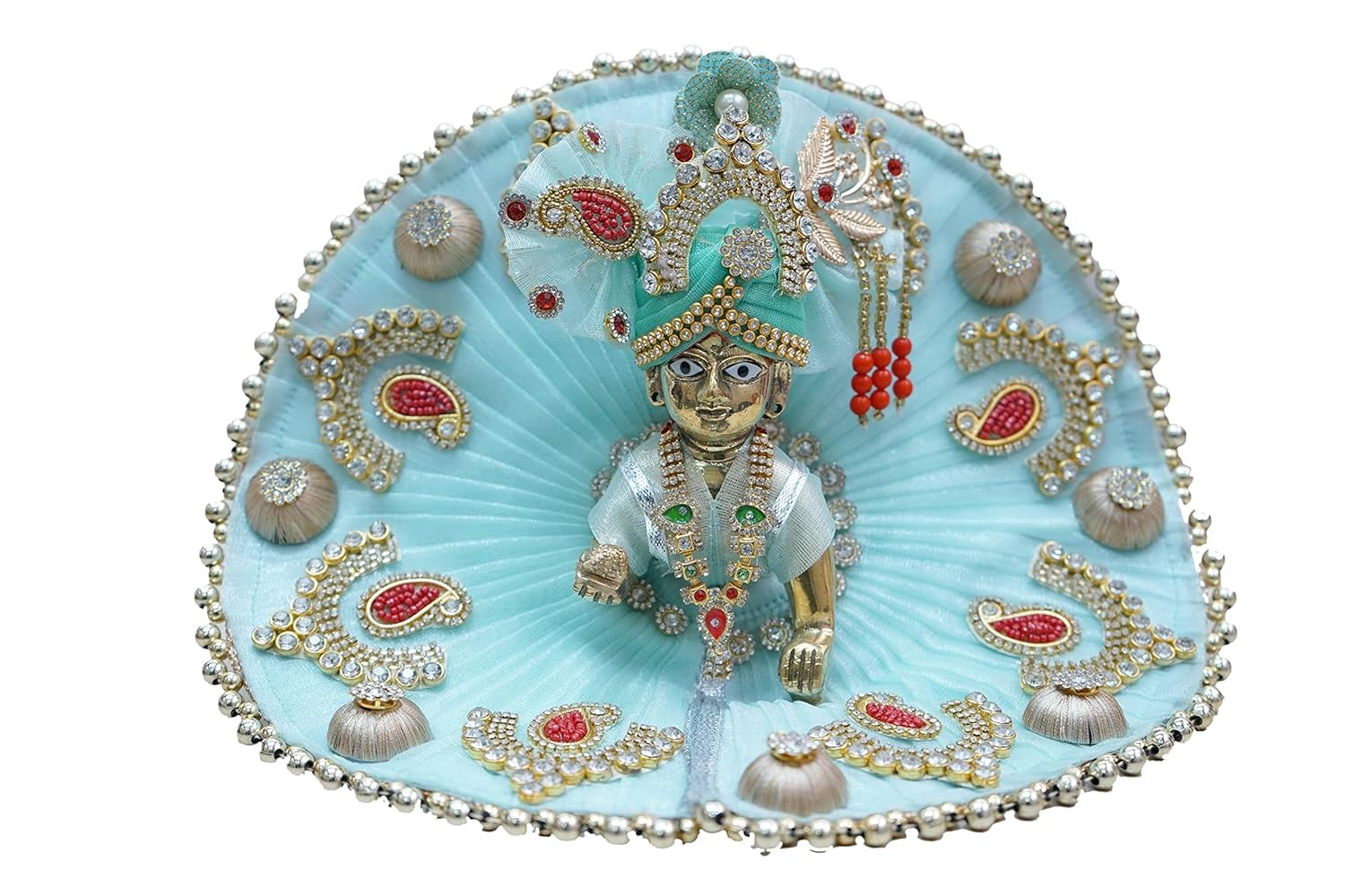 Desi Haat Fancy Handmade Laddu Gopal Ji Dress for Krishna ji Bal Krishna Poshak/Heavy Zardoushi Dress for Thakur Ji Ladoo Gopal Size 3 No. (C Green), Multi, for 3 no. Laddu Gopal, Multi, for 3 no.