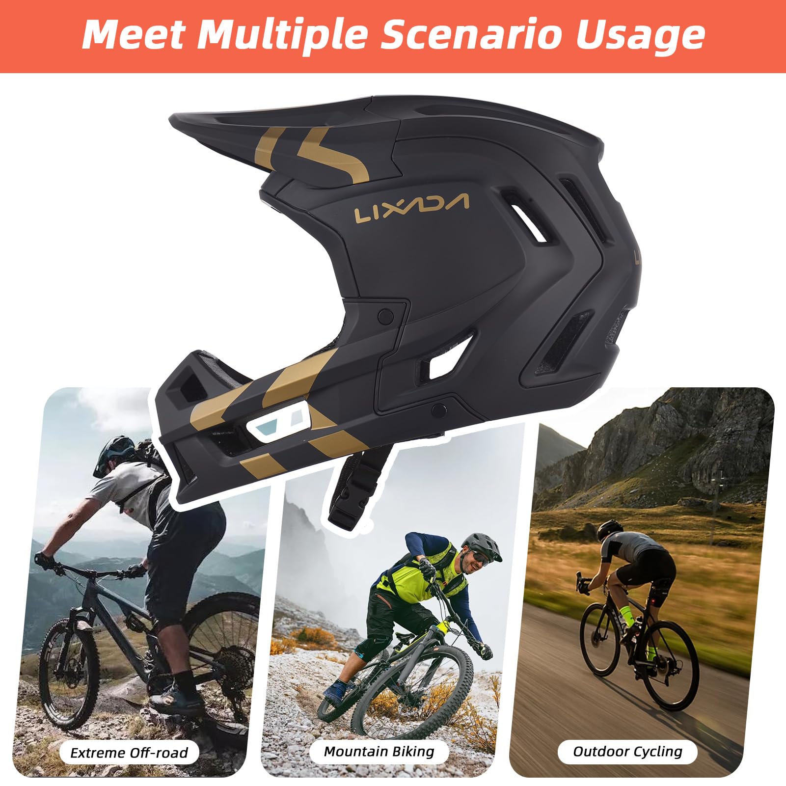 Lixada Casque intégral pour Adulte, Casque de vélo de Montagne, Casque de Course, Casque de Descente, Casque de VTT léger ventilé pour Homme et Femme 61-62 cm/59-60 cm