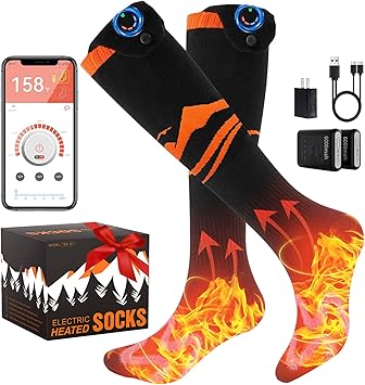 Heated Socks for Women Men, Auxemu 4-Level Smart App Control Rechargeable Battery Socks, 6000mAhΓ2 Compact Battery Feet Warmer for Winter Outdoor Hunting Fishing Skiing Heated Socks for Women Men, Auxemu 4-Level Smart App Control Rechargeable Battery Socks, 6000mAhΓ2 Compact Battery Feet Warmer for Winter Outdoor Hunting Fishing Skiing