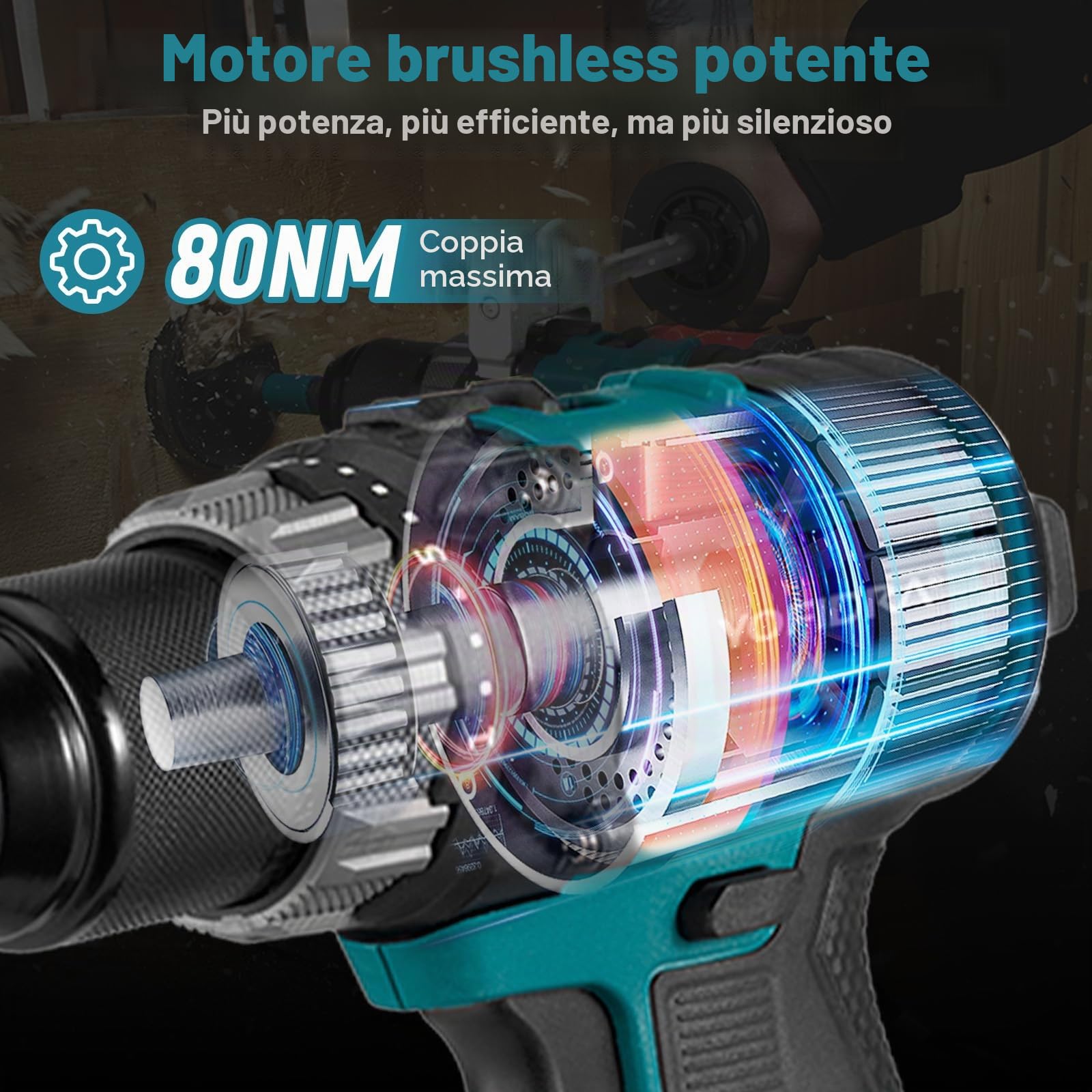 Yofidra Avvitatore A Batteria, Avvitatore Elettrico 21 V Mandrino da 13 mm, 2 Velocità, Set con 2 Batterie da 3,0 Ah, 25 + 3 livelli di Coppia, Trapano a Percussione Max 80 N.m, Luce a LED