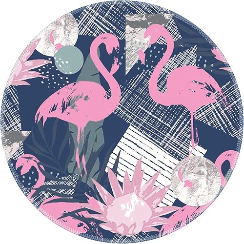 Mouse pad redondo de goma antideslizante de 8.66 x 8.66 x 0.07 pulgadas con borde cosido plegable para computadora de escritorio, laptop (flamenco)