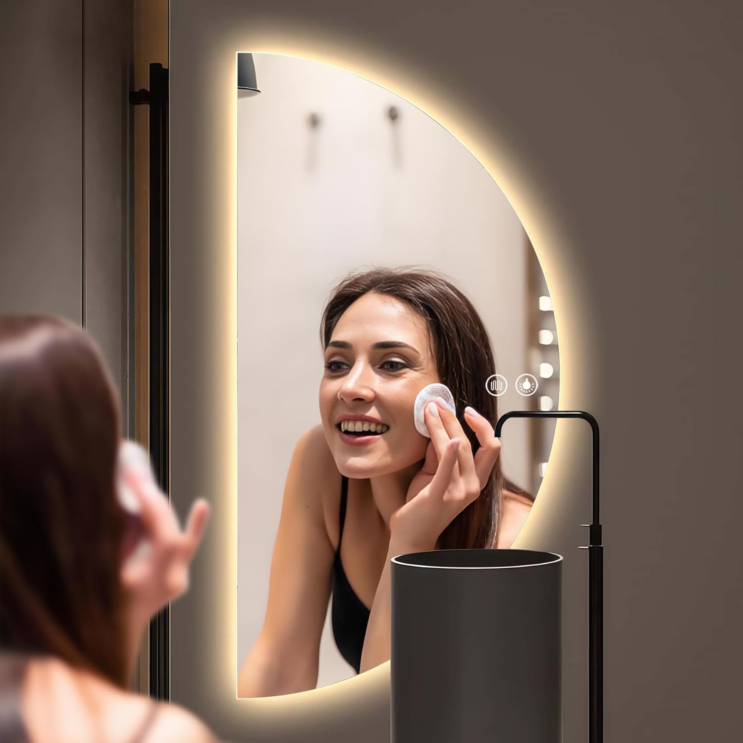 Half Moon Mirrors for Wall, 44"x22" Led Bathroom Mirror with Lights - 3-Color Backlit & Stepless Dimming-Anti-Fog-Modern Vanity Mirror-Shatterproof Glass-Memory E-left Cut 44"L x 22"W