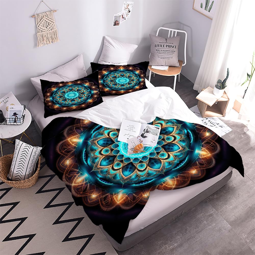 3D Mandala Bettwäsche Set 135x200 cm 4teilig Microfaser Warme Sommer Weich Bettwäsche Boho Aesthetic Bettbezug Kinderbettwäsche mit 2 Kissenbezug 80x80 cm（Stil 208-9）