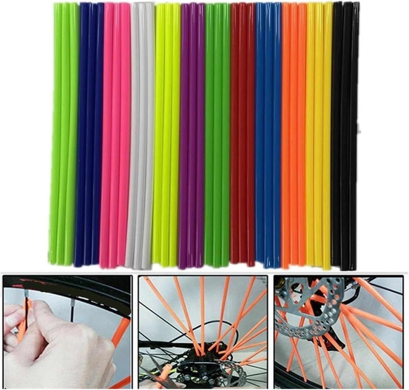 Universal Dirt Bike Spoke Covers Motorcycle Wheel Rim Wrap Kit Skins Protector Cover Compatible with Motocross Bicycle 72PCS 24cm(Green 1)