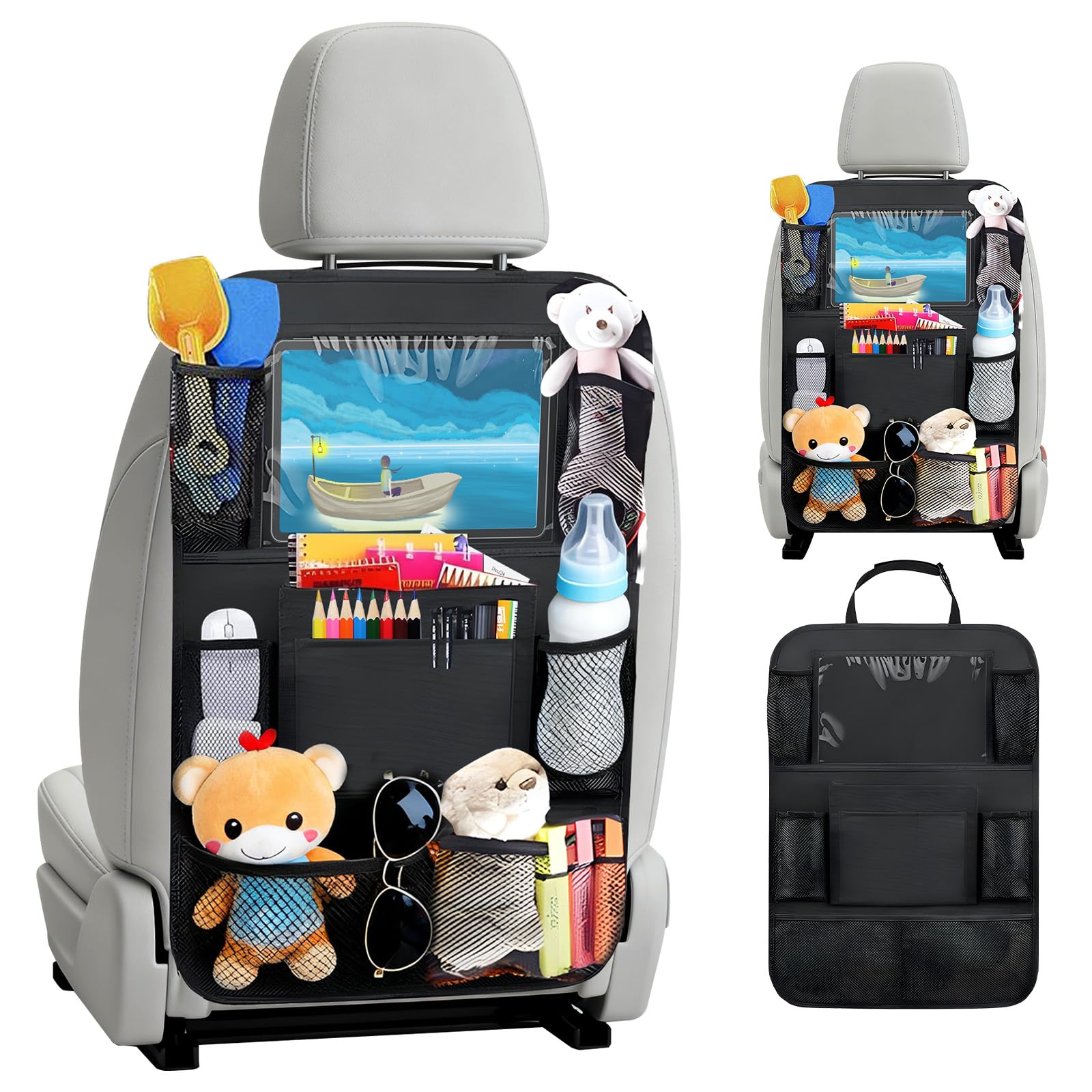 AiQInu Auto Rückenlehnenschutz und Organizer,Wasserdicht und Pflegeleicht Oxford Tuch Autositz Organizer, Rücksitz Organizer mit Viel Stauraum,Auto Rückenlehnenschutz für Kinder (1 Stück)