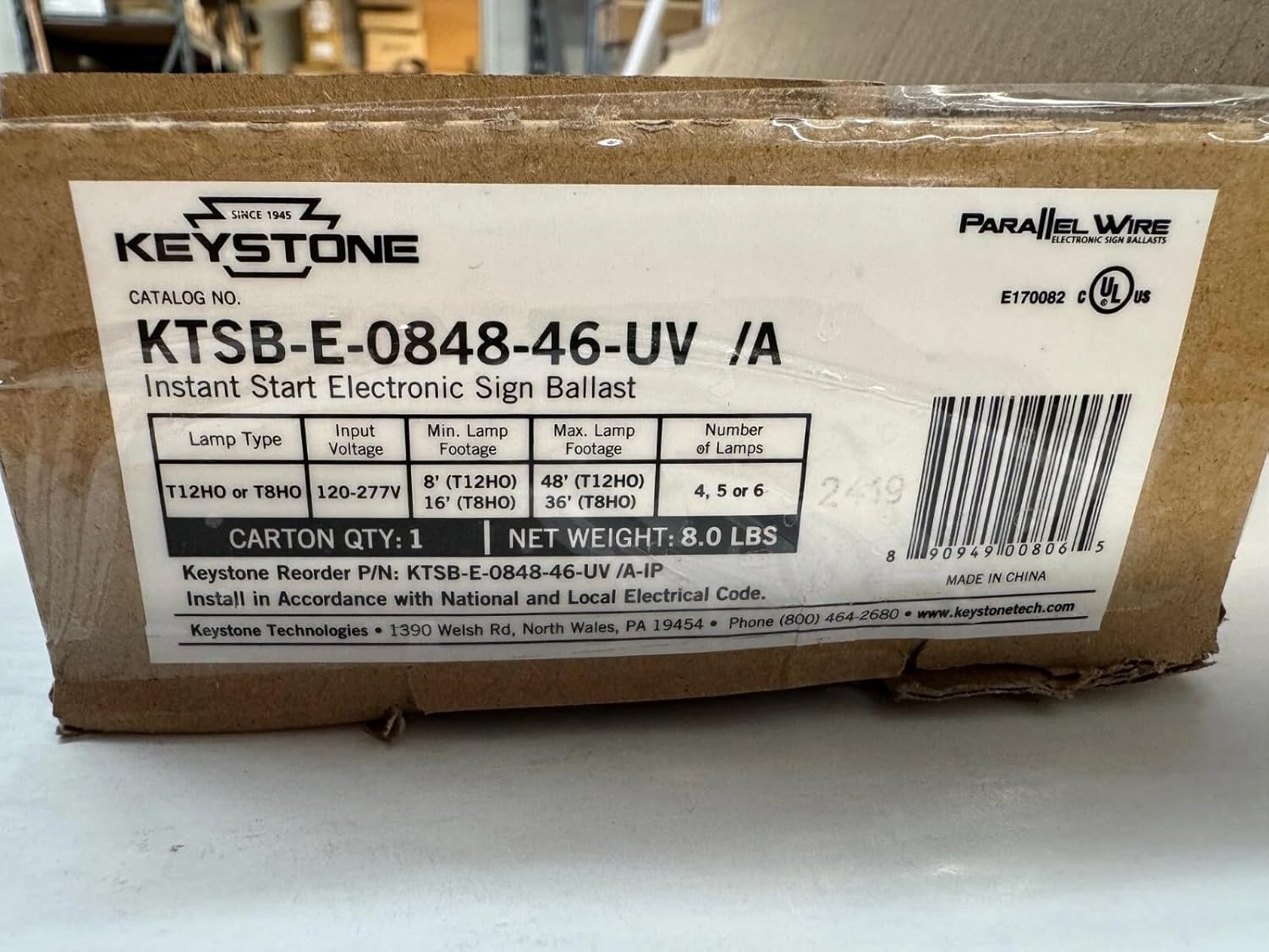 KTSB-E-0848-46-UV 4-6 Lamps 8-48 Feet Electronic Sign Ballast 120-277 Volt for 4 to 6 F96T12/HO F72T8/HO Lamps 14.45" x 3.23" x 2.2"