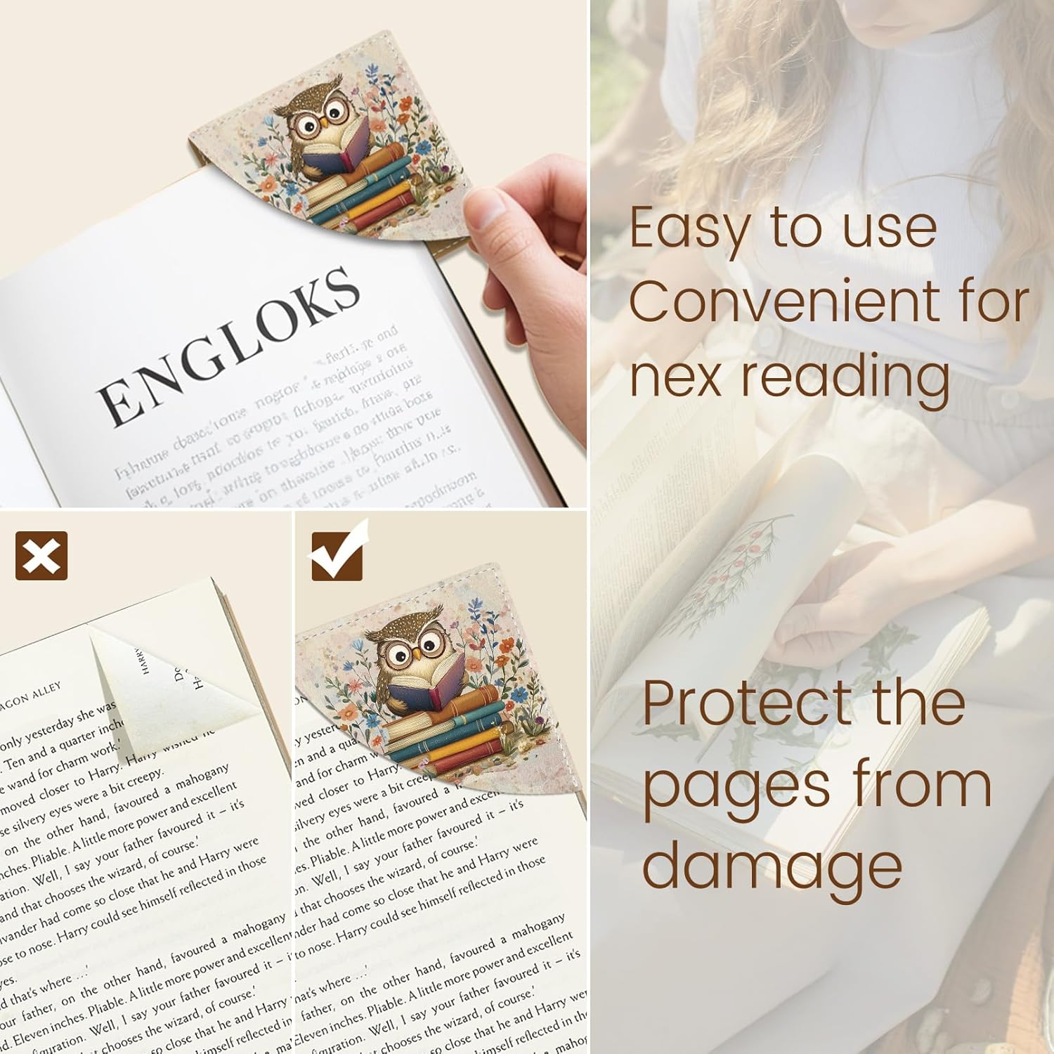 Cute Owls Corner Bookmarks, Funny Leather Book Accessories for Book Lovers, 3 Pcs Reading Book Page Markers for Women Men Student Teacher Retirement Birthday Gifts - Image 5