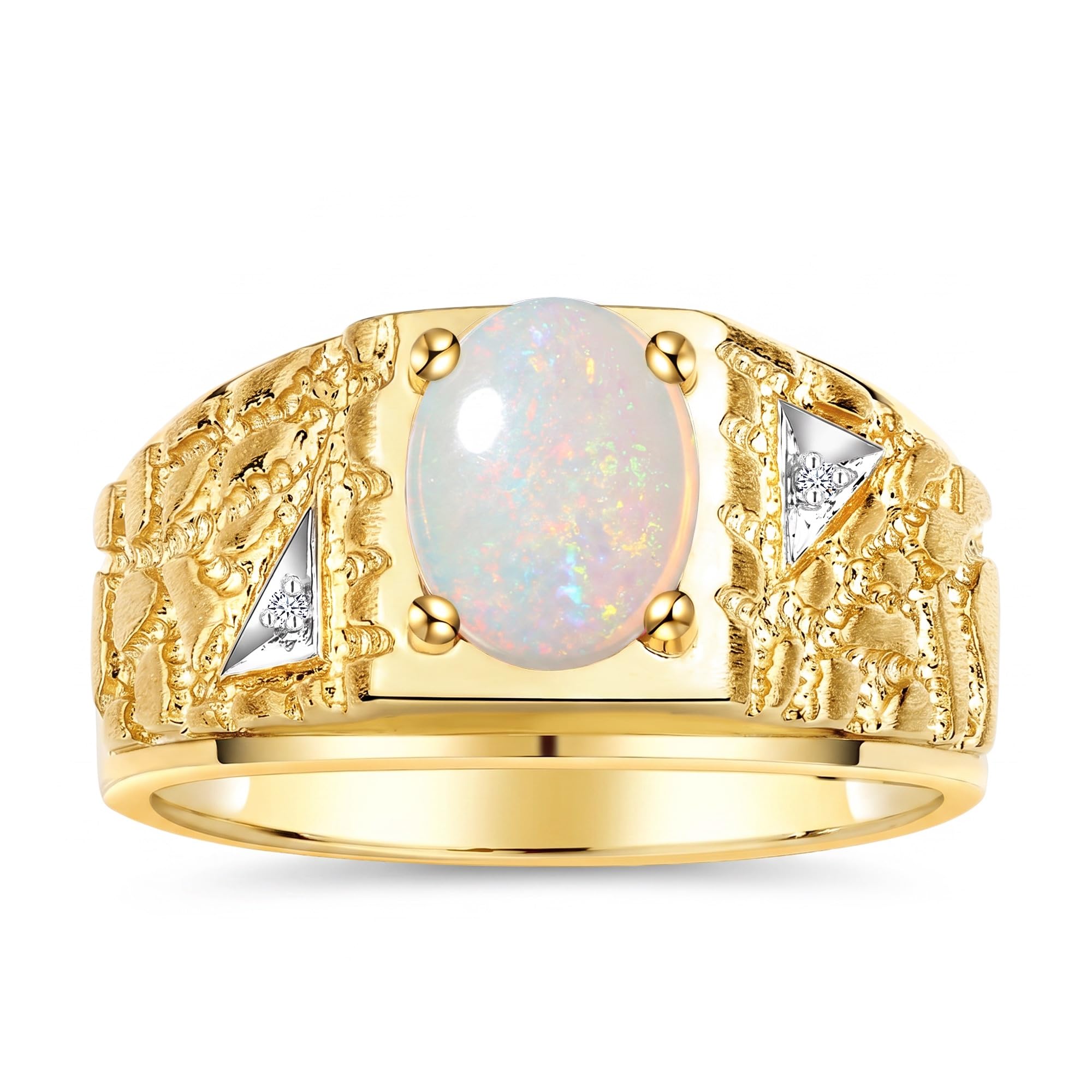 Rylos Men's Rings Designer Nugget Ring: Oval 9X7MM Gemstone &amp; Sparkling Diamonds - Color Stone Birthstone Rings for Men, Yellow Gold Plated Silver Rings in Sizes 8-13. Mens Jewelry