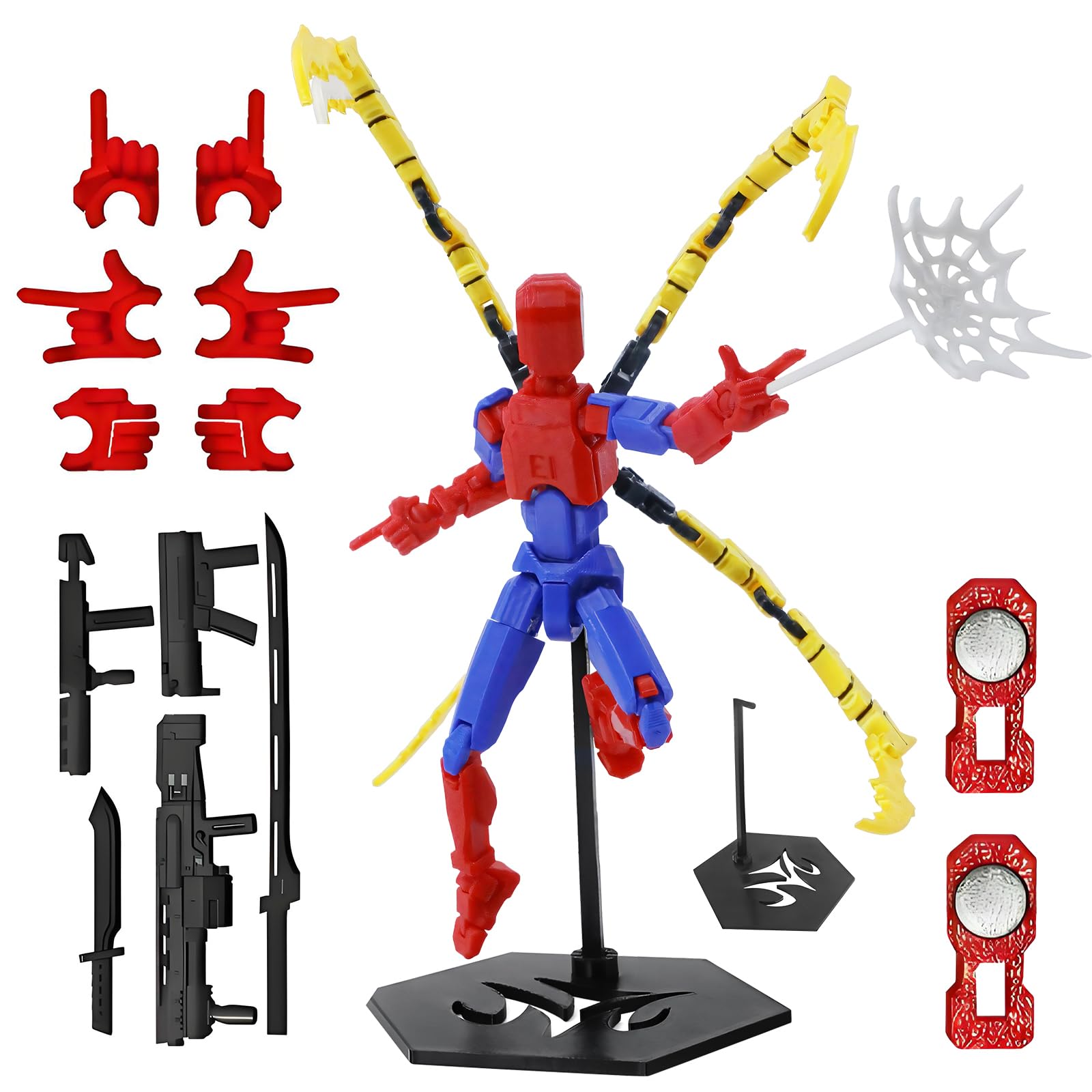 Susfyhya T13 Action Figures, Classic Spider Action Figure, 3D Printed Dummy 13 with Multi-Jointed Movable, Cool T13 Toy with Multiple Weapons, Collectible Robot Figure for Desktop Decorations