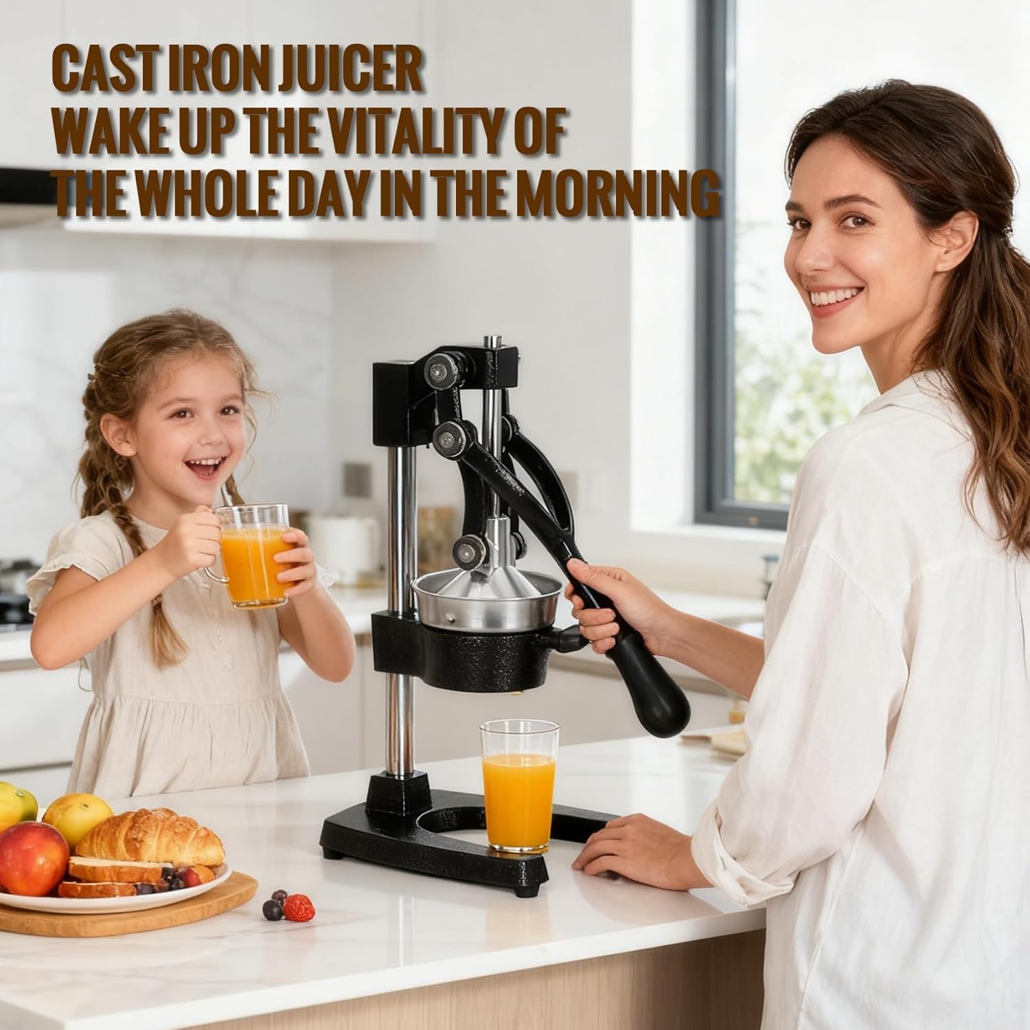 Cast Iron Juicer, Cast Iron Juicer Hand Press Heavy Duty for Squeeze Fresher Juice from Oranges, Lemons, Pomegranates, Effortless, Stable, Easy Clean for Home, Bar, Commercial Use
