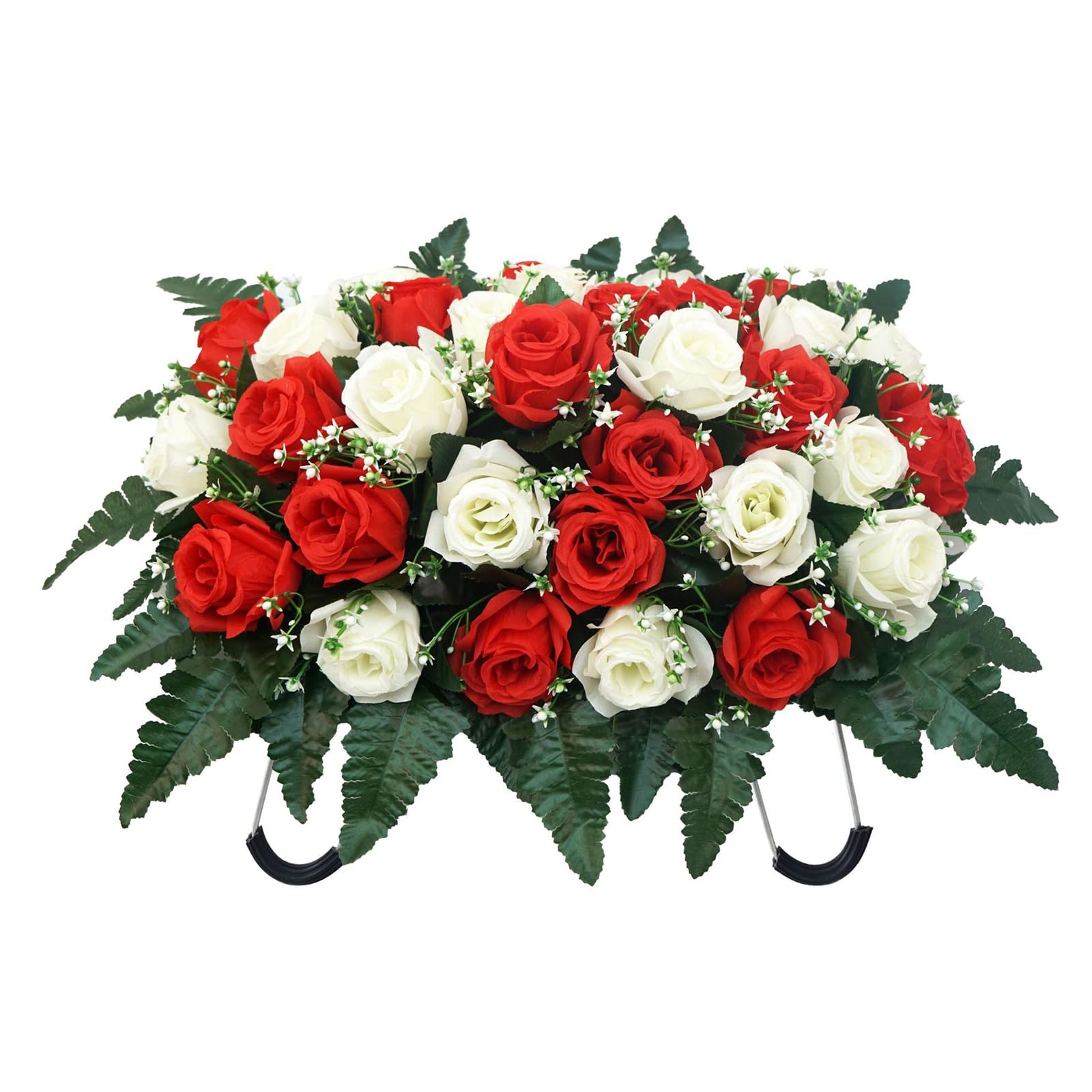 Artificial Cemetery Flower Arrangement Realistic Rose Cemetery Tombstone Flower Wreath for Graveside Decoration Faux Blossomy Arrangement
