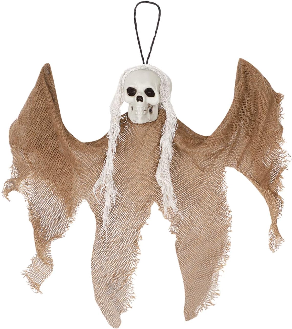 FakeFace 11.8 Inch Mini Hanging Ghost Halloween Party Indoor Outdoor Decorations Realistic Grim Reaper for Haunted House Prop Décor, Scary Creepy Skull Ghost Ornament for Holiday Party (Orange)