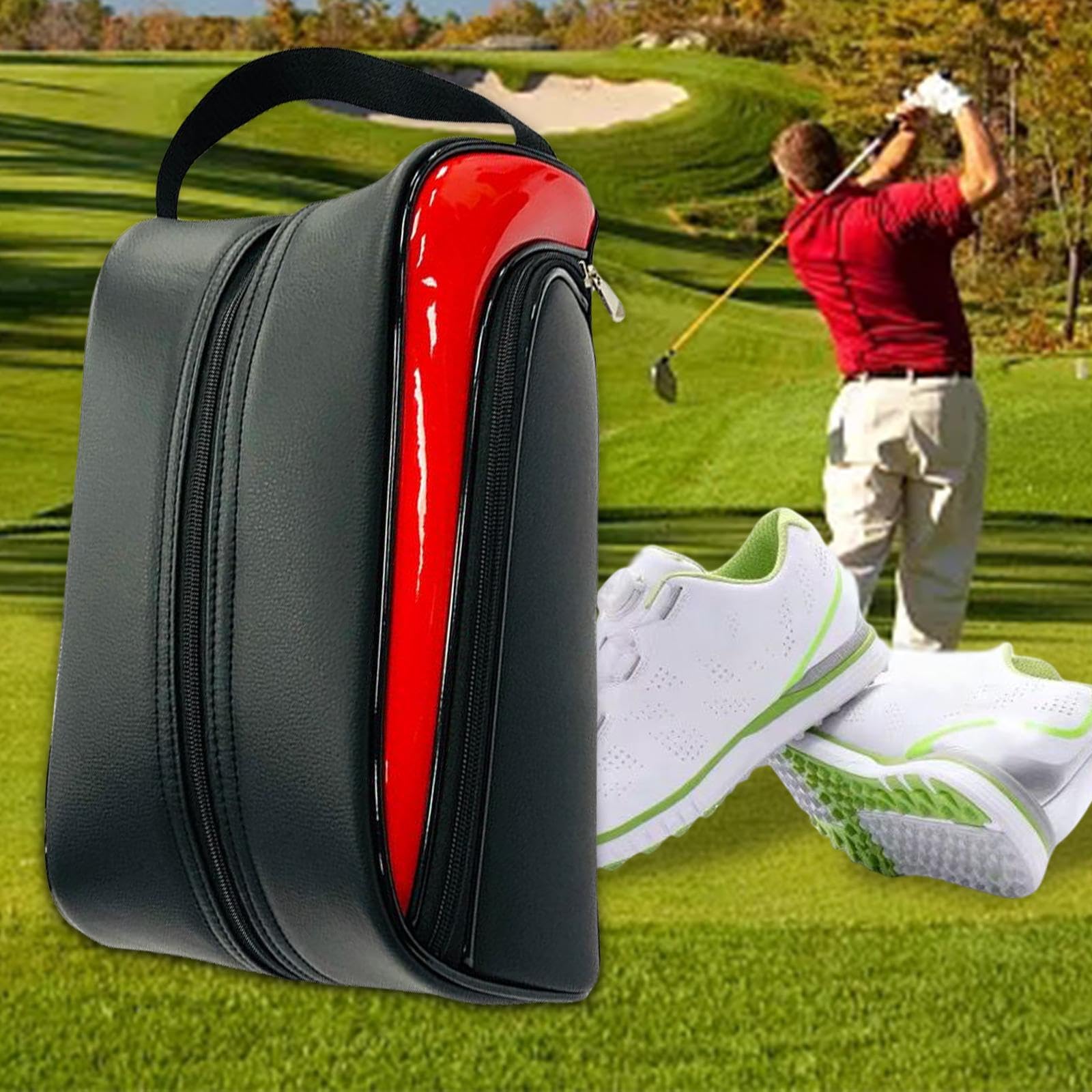 Borsa portatile in pelle impermeabile per scarpe da golf, per trasportare attrezzatura da viaggio e accessori golf. Comoda usare. Non macchia l'interno della valigia o dello zaino.