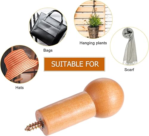 Miniatura 7 de EXCEART 20 juegos de ganchos redondos de madera para sombreros de madera para tornillos de pared, ganchos para colgar sombreros, colgar fotos de