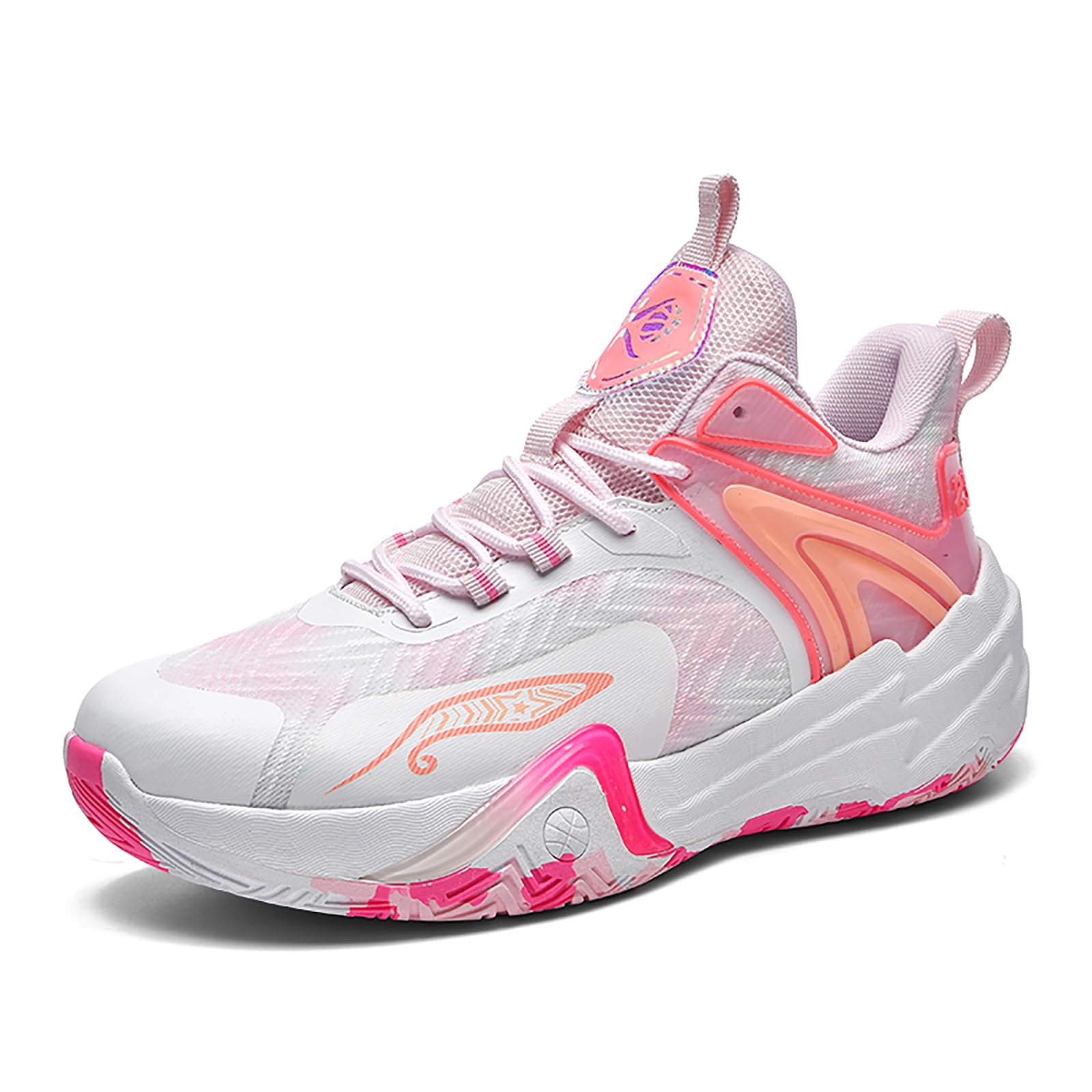 Bawcud Big Kids Basketball Shoes for Boys and Girls - Comfortable Durable Sneakers, Non-Slip Traction & Vibrant Colors for Sports Training, Indoor/Outdoor Games Pink