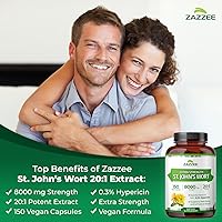 Vista 3 de Zazzee Extracto 20:1 de hierba de San Juan extra fuerte, 8000 mg de fuerza, 0.3% de hipericina, 150 cápsulas veganas, suministro de 5 meses