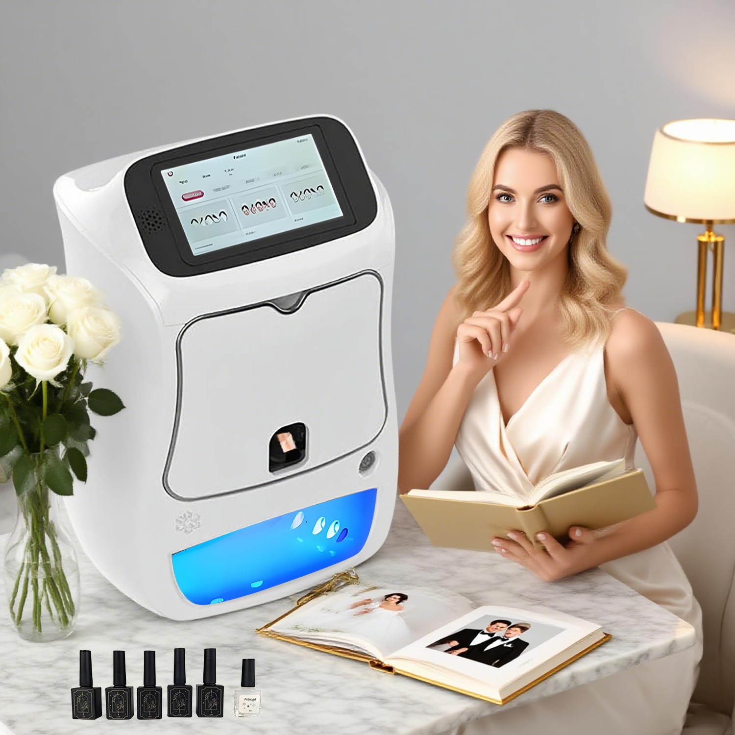 STAMPANTE PER UNGHIE 4800 dpi con stampa fotografica personalizzata - Oltre 3000 motivi integrati, stampa rapida in 30 secondi, polimerizzazione UV / touch screen da 5 pollici, adatta ai principianti