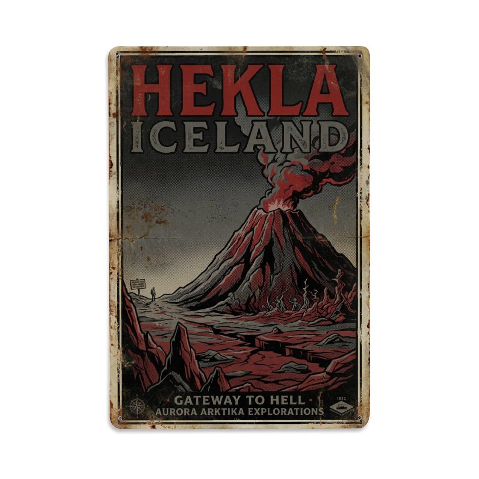 Vintage Travel Hekla Iceland Gateway Metal Tin Sign Plaque Wall Decor for Cafe, Club Bar, Office, Home Garden Metal Poster 8x12Inch