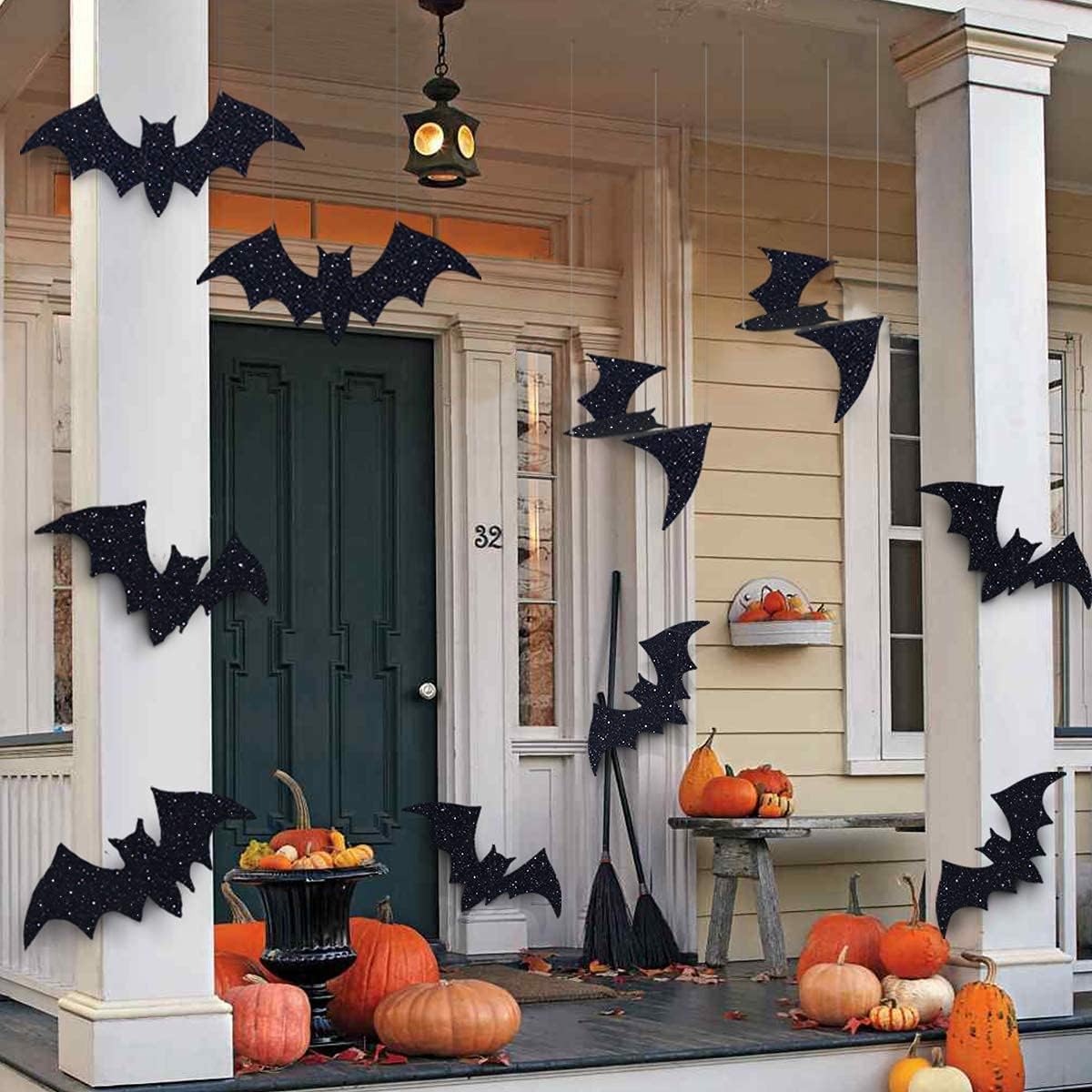 Halloween Decorations, 10 Pcs Hanging Bats and Wall Decals Window Stickers, Bat Halloween Yard Decorations Outdoor Party Decor
