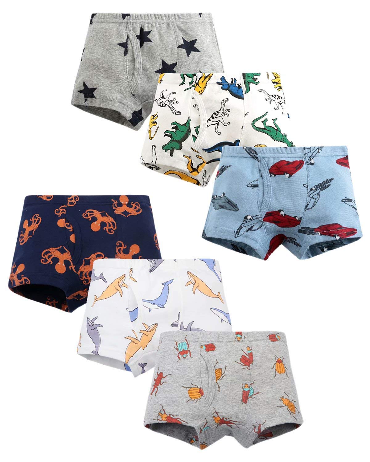 Little Boys Cotton Boxer Briefs Soft Underwear for Kids 6-Pack