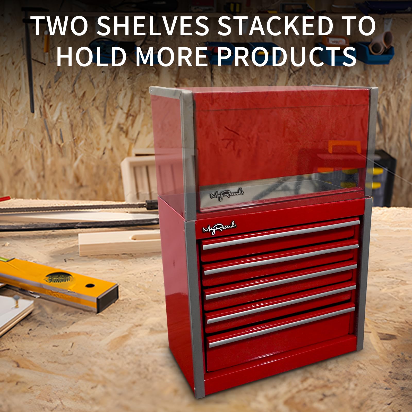 Mini caja de herramientas de metal roja con 5 cajones y almacenamiento superior, bricolaje en casa | Almacenamiento y organizadores de herramientas portátiles