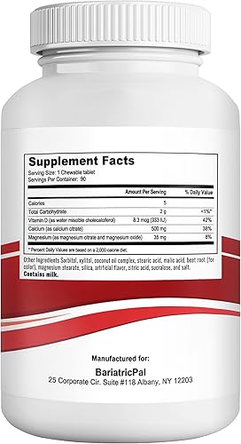 Miniatura 2 de BariatricPal Citrato de calcio 500 mg tabletas masticables - Cereza (suministro para 90 días)