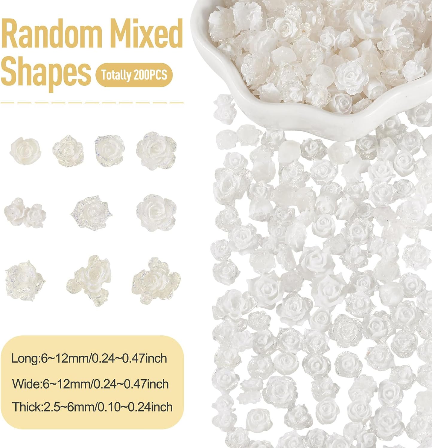 KISSITTY 200 Pcs White Resin Flower Cabochons Mini Resin Charms Flowers Butterfly Flatback Cabochons for Craft Embellishment Hair Costume Accessories for Fall Glasses Shoe Phone Case Scrapbooking