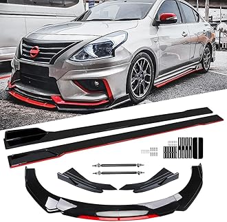 Black & Red Universal 69" - 73" Adjustable Car Front Bumper Lip Splitter Chin Spoiler Body Kit with 86.6" Side Skirt Extension Rocker Panel and Rear Bumper Lip Diffuser Compatible Most Vehicle