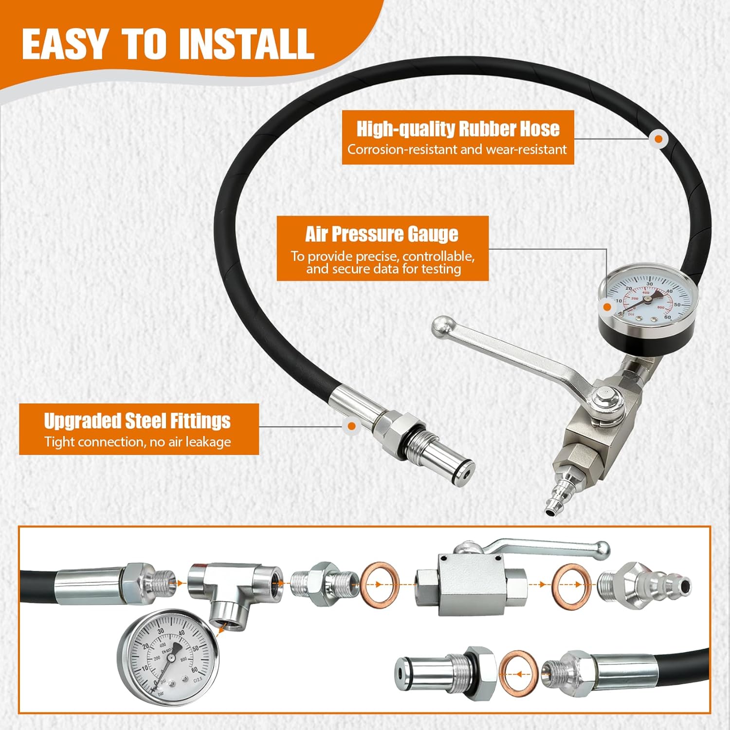 6.0L-7.3LPowerstroke High Pressure Oil Pressure Tester Kit, IPR Air Testing Tool & ICP Air Test Fitting for Ford Diesel Engine, Professional Diagnostic Tool for High Pressure Oil System