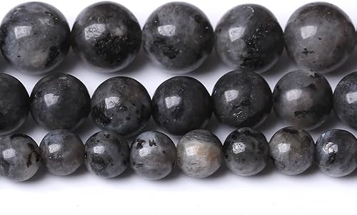Miniatura 5 de Cuentas redondas sueltas de larvikita negra de 0.394 pulgadas (0.394 in), cuentas de piedra de energía de cristal para hacer joyas, pulseras y