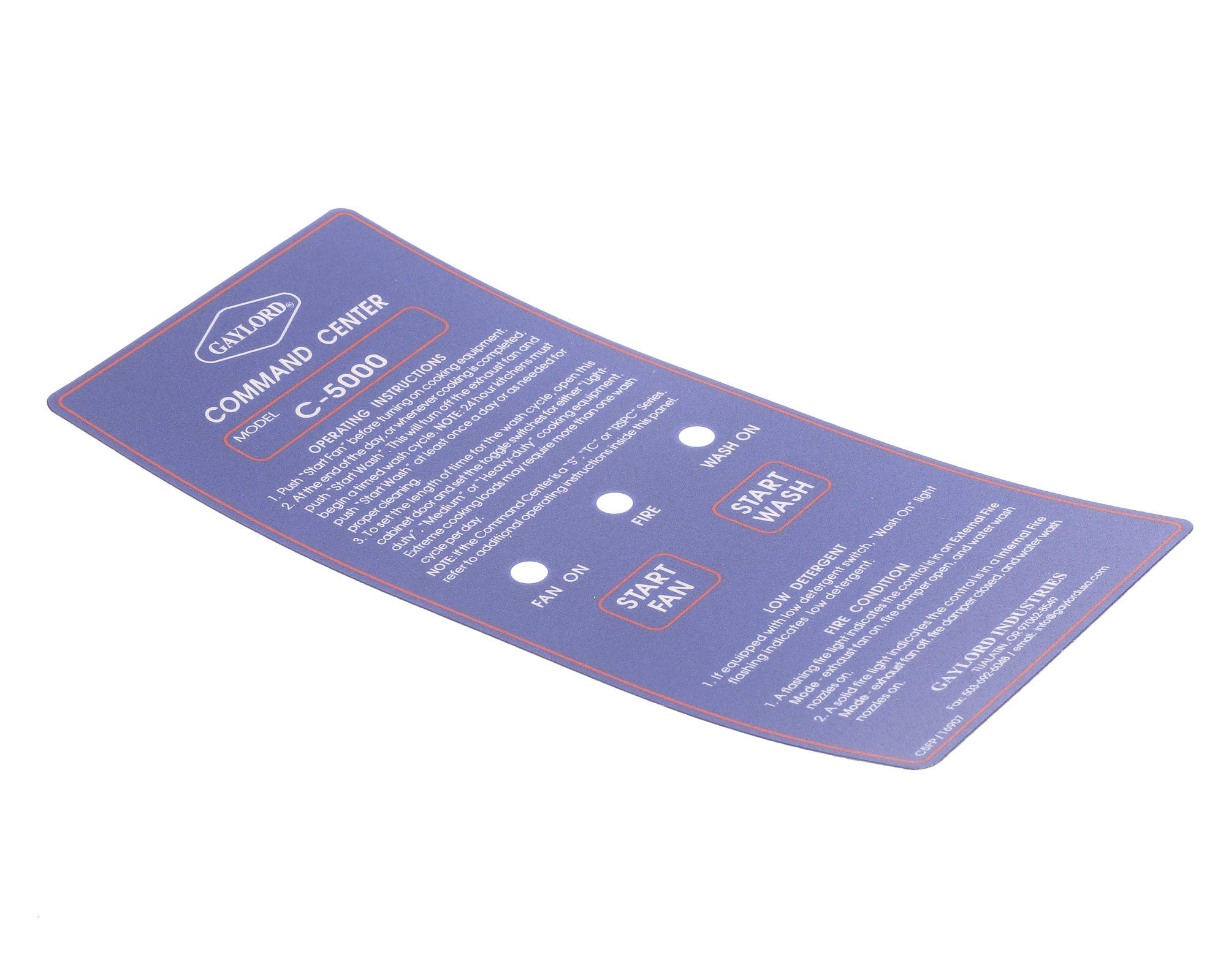 Placa frontal Gaylord 16907 C-5000 Mylar repuesto panel de control 2