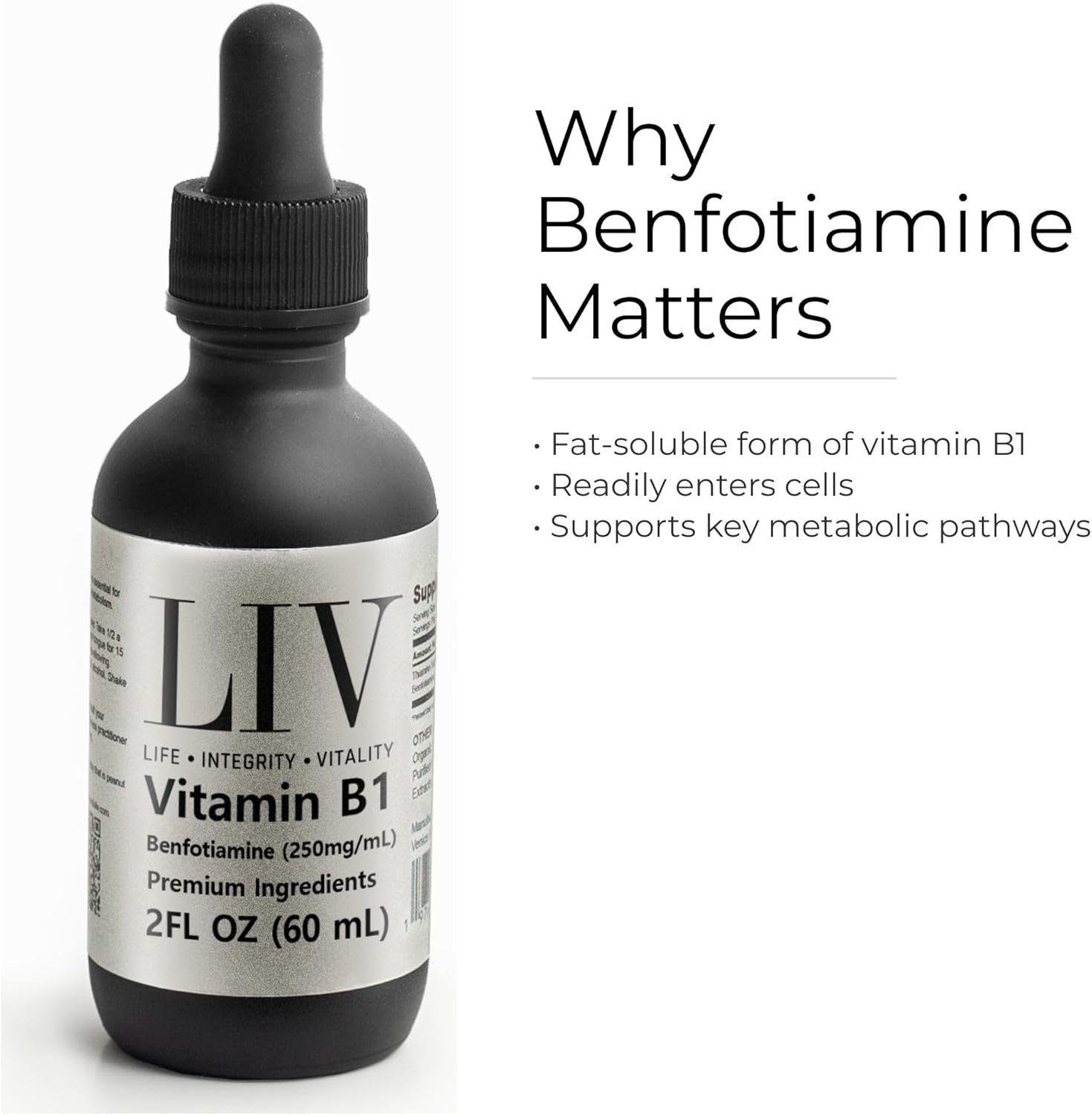 LIV Vitamin B1 Liquid – Thiamine & Benfotiamine Supplement for Glucose Metabolism & Nerve Support – Fast-Absorbing Liquid Drops – 60 mL