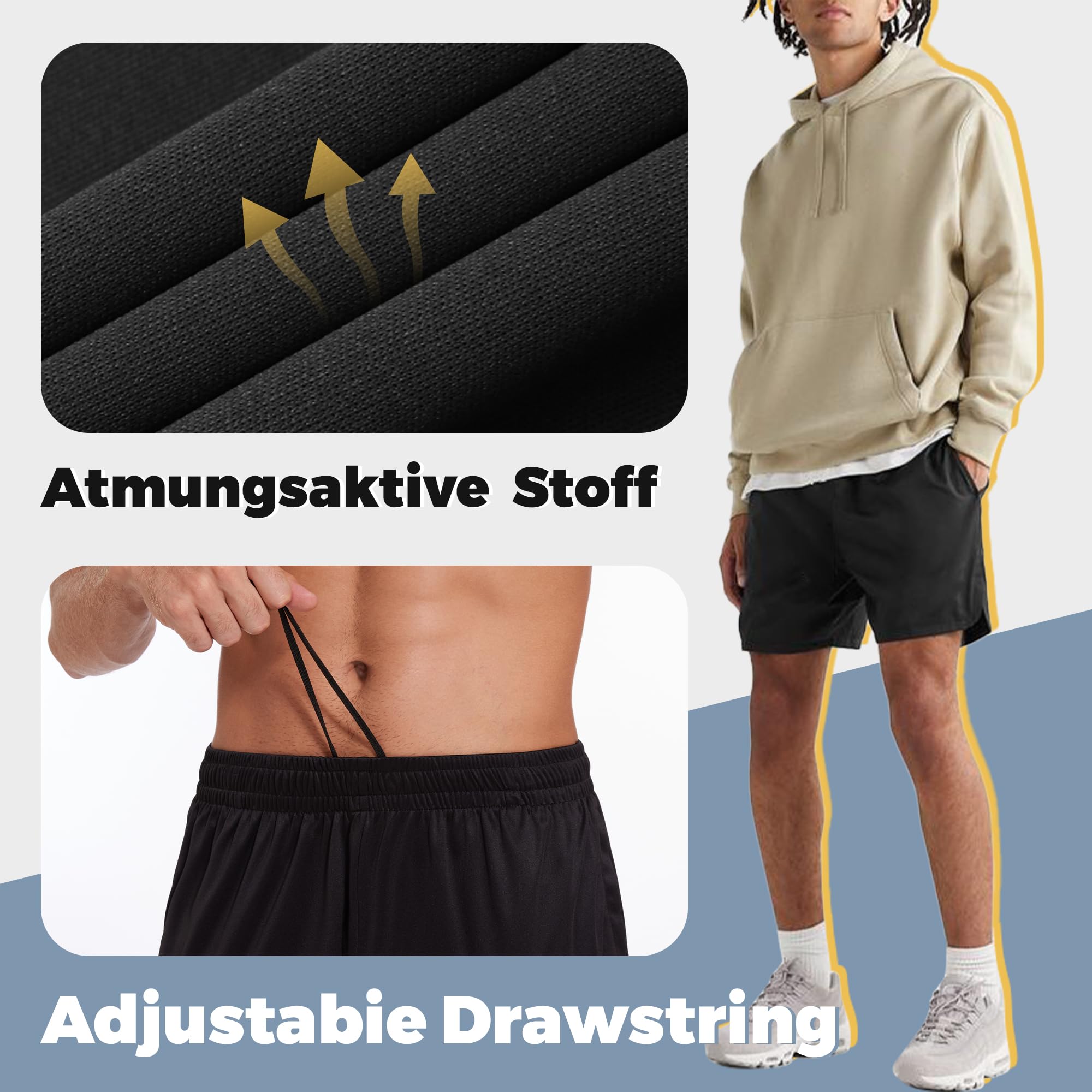 Pantalones cortos de deporte para hombre, paquete de 3 unidades, con bolsillos, cordón, verano