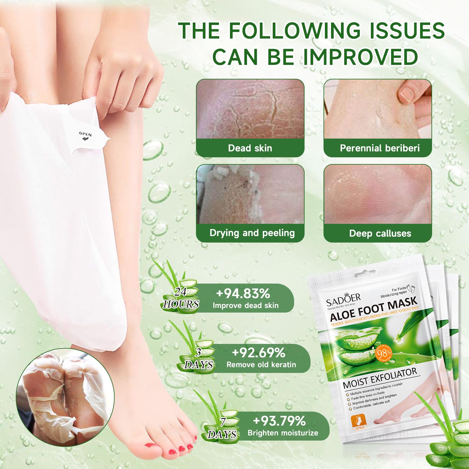 6 Paires Masque Peeling Pied, Masque Pieds, Aloe Vera Masque Pieds Exfoliant, Masque Pieds Nourrissant Hydratant, Masque Pieds Très Secs et Abîmés, Masque Exfoliant Pied pour Femmes Hommes
