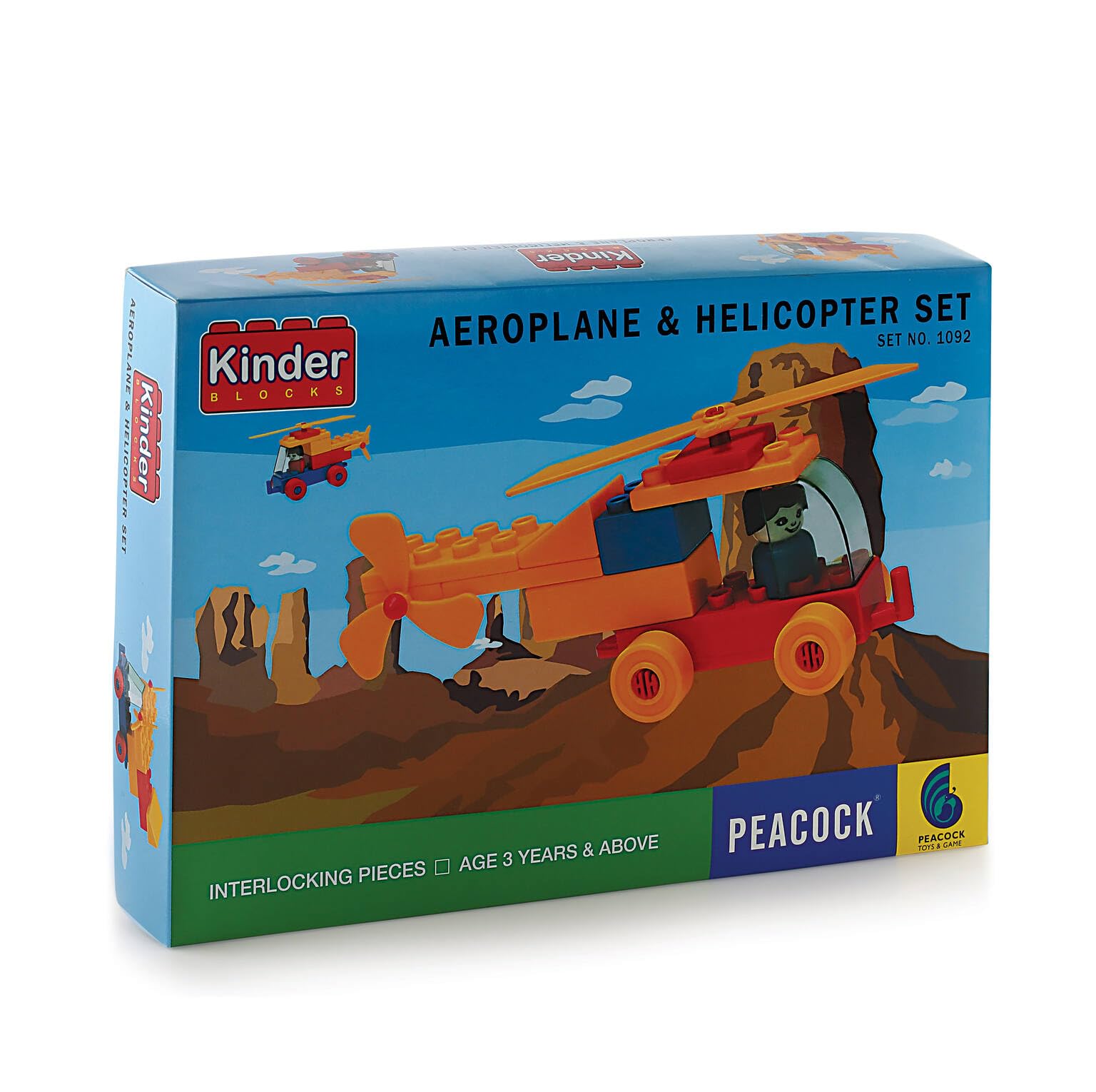 PEACOCK TOYS AND GAMES Kinder Blocks Helicopter Fun Puzzle Transportation Learning Educational Construction Building Creative Interlocking Toy Game for Kids (B0CLRPJYXK) Amazon Price History, Amazon Price Tracker