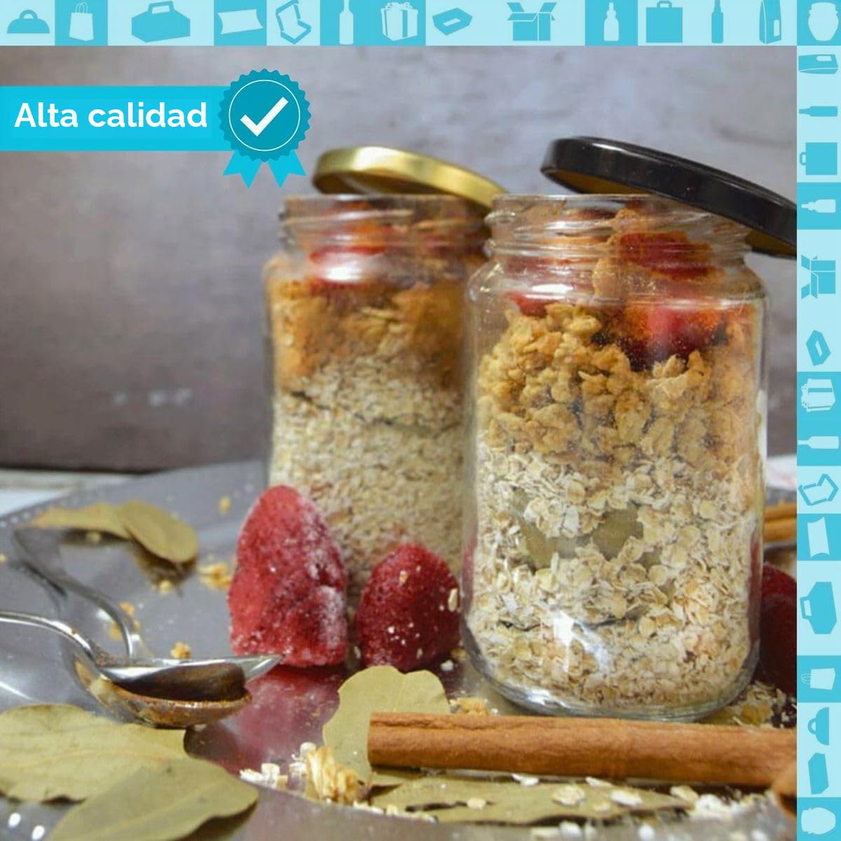 Espirito Rebelde - Lote de 20 tarros de cristal vacíos de 370 ml con tapa - tarros para conservación, mermelada, conservas, miel y especias | Regalo de boda