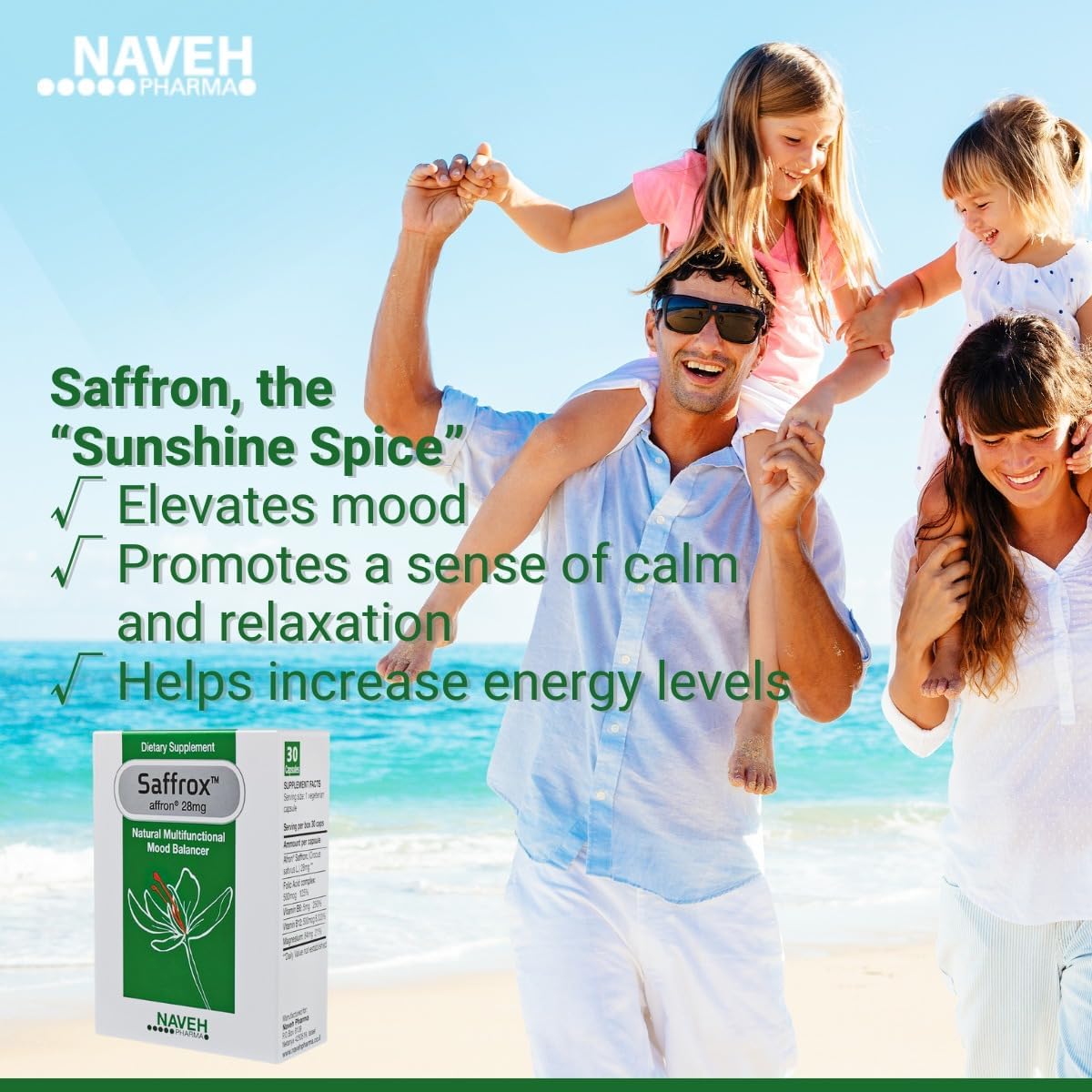 NAVEH PHARMA Saffrox - Mood Support Saffron Supplement. 28mg of Saffron Extract. Enhance Well-Being, Boost Energy. Natural and Safe, Non-GMO, Chemical-Free, Vegan Friendly. 1 Month Supply (30 Caps)